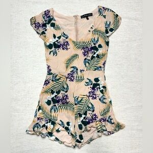 For Love & Lemons Piña Colada Floral Romper Small Cream Tropical Vacation Beach